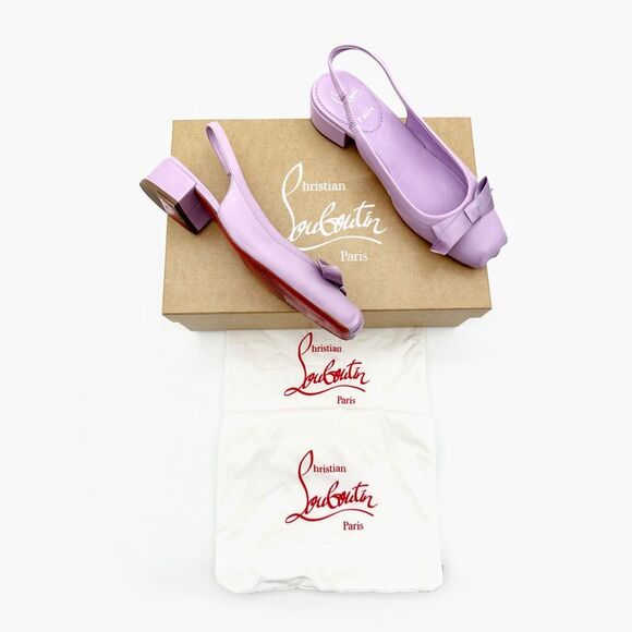 CHRISTIAN LOUBOUTIN Mamaflirt Slingback Ballet Heels Size 37.5 Purple Leather - Picture 2 of 13